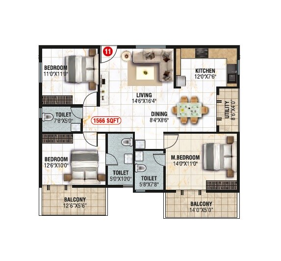 3 BHK 1566 Sq. Ft. Apartment