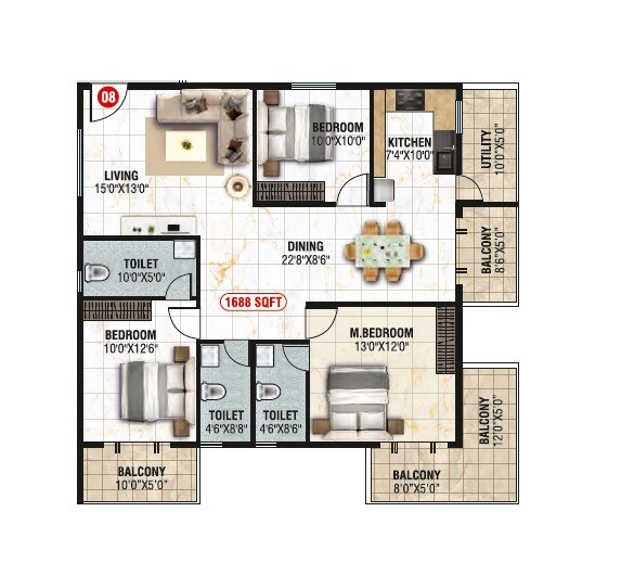 3 BHK 1688 Sq. Ft. Apartment