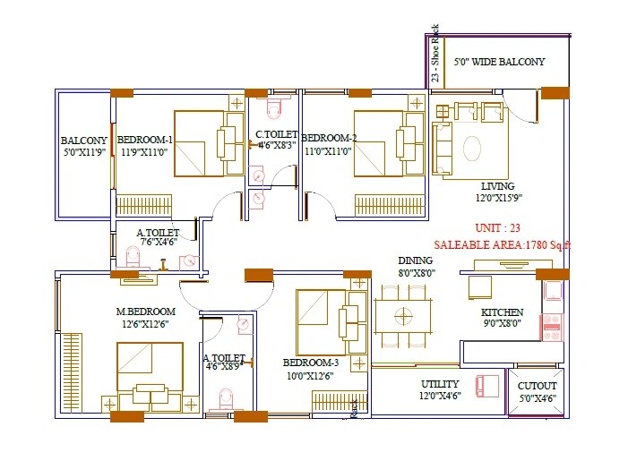 4 BHK 1780 Sq. Ft. Apartment