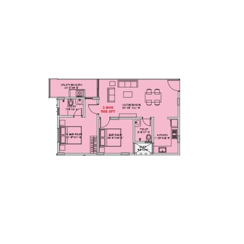 Floor plan of 2 BHK 908 Sq. Ft. Apartment in Aarushi Residency The Rising Sun, Bangalore