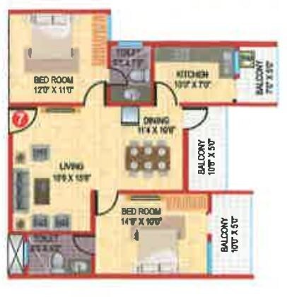 2 BHK 1080 Sq. Ft. Apartment