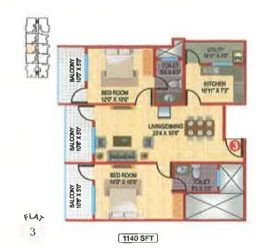 2 BHK 1140 Sq. Ft. Apartment