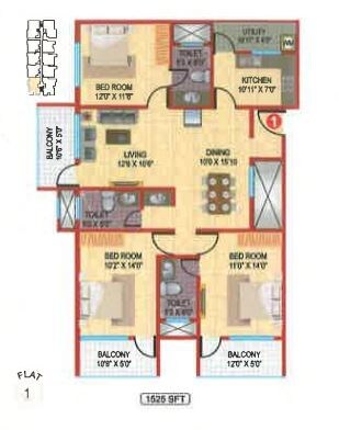3 BHK 1525 Sq. Ft. Apartment