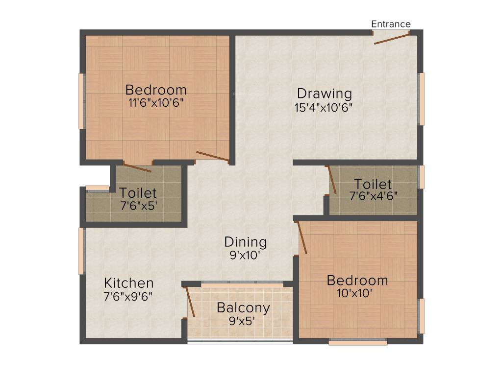 Floor plan of 2 BHK 946 Sq. Ft. Apartment in Aashrayaa Eternia, Bangalore