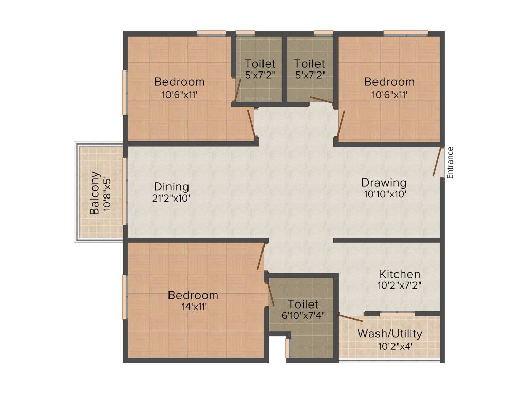 Floor plan of 3 BHK 1472 Sq. Ft. Apartment in Aashrayaa Eternia, Bangalore