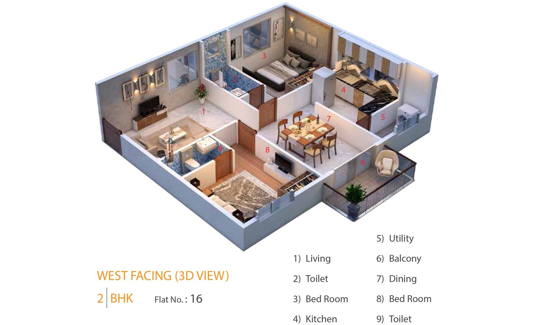 Floor plan of 2 BHK 958 Sq. Ft. Apartment in Abhee Nandika, Bangalore