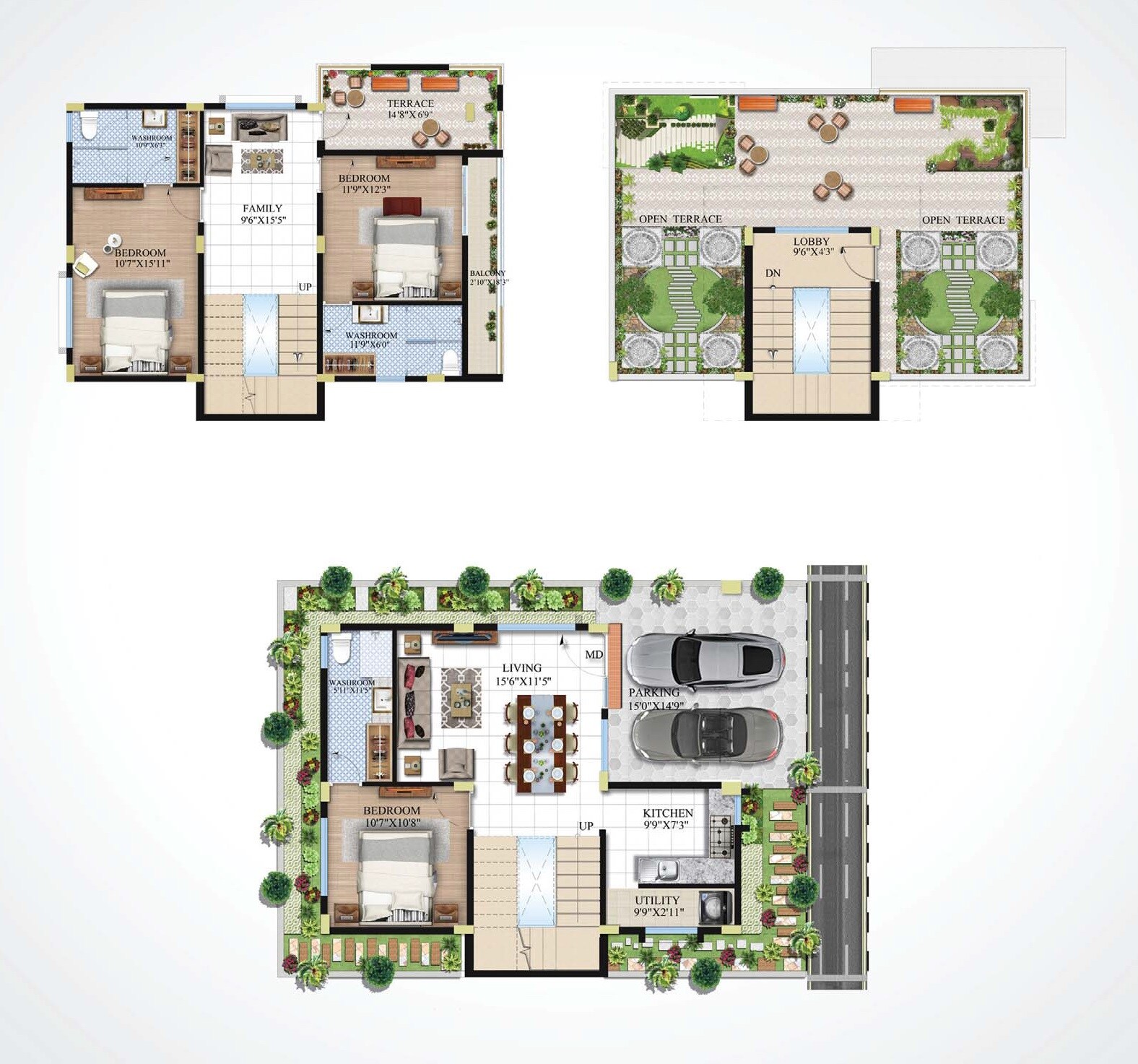 Floor plan of 3 BHK 2162 Sq. Ft. Villa in Abhee Prakruthi Villa, Bangalore