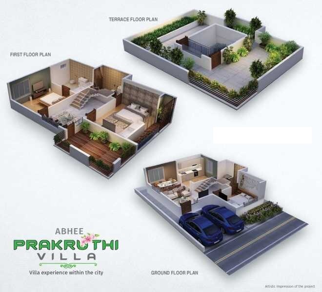 Floor plan of 3 BHK 2675 Sq. Ft. Villa in Abhee Prakruthi Villa, Bangalore