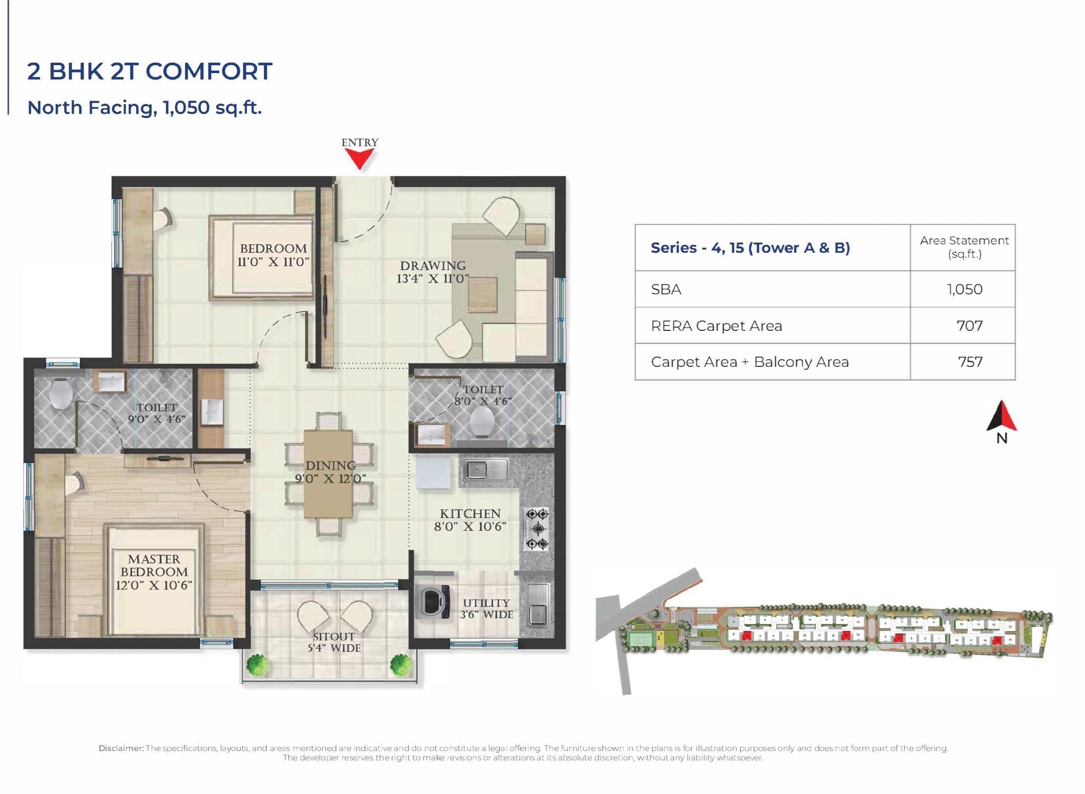 2 BHK 1050 Sq. Ft. Apartment
