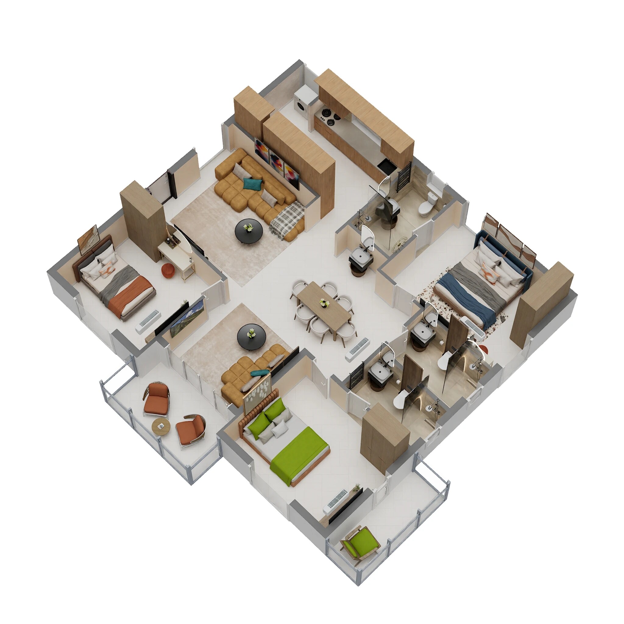 Floor plan of 3 BHK 1595 Sq. Ft. Apartment in Abhee Serenity Springs, Bangalore