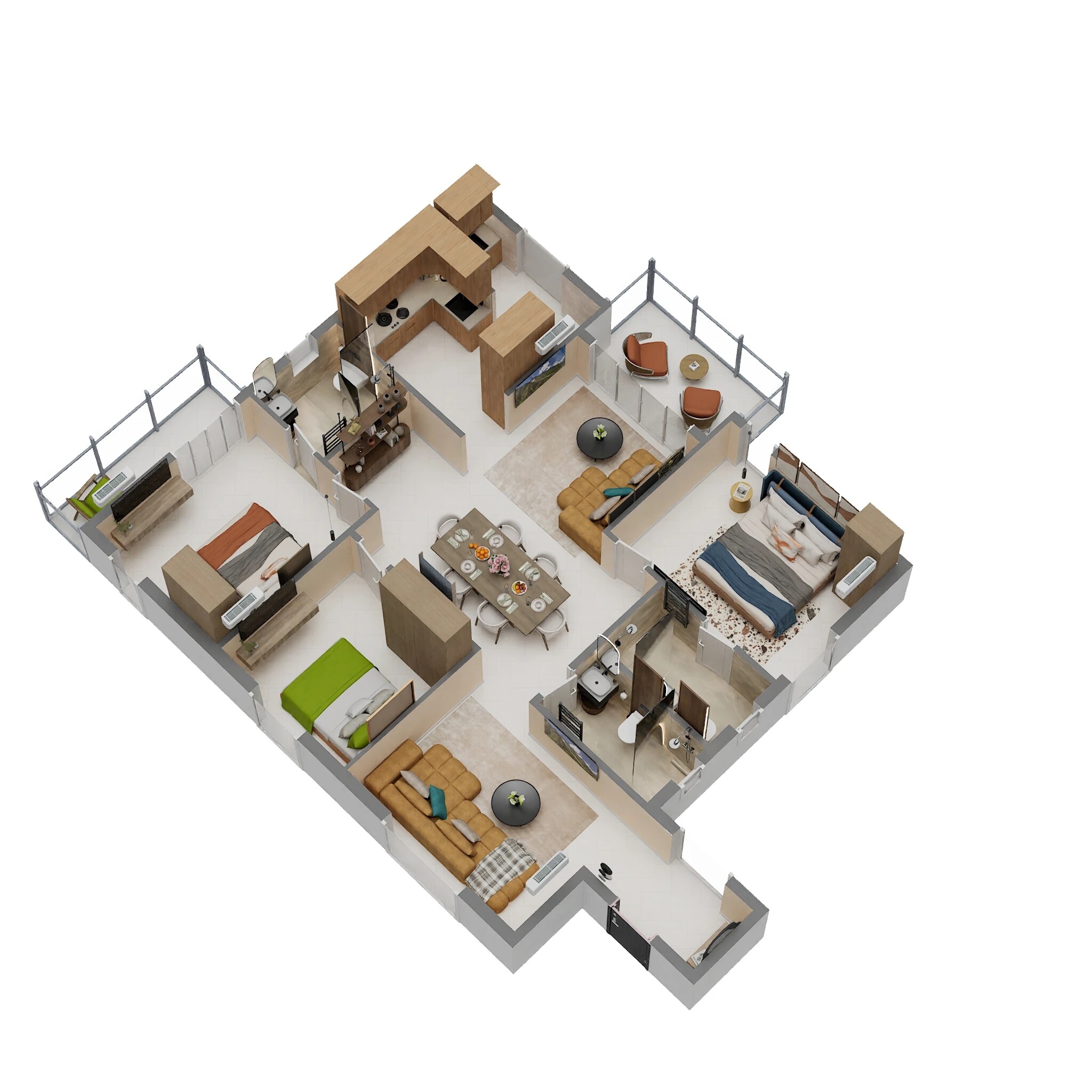 Floor plan of 3 BHK 1675 Sq. Ft. Apartment in Abhee Serenity Springs, Bangalore