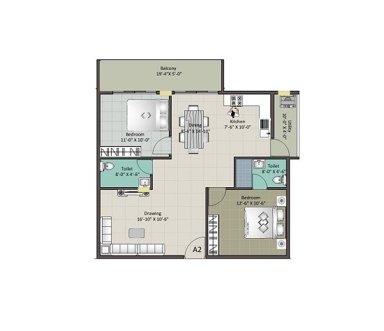 2 BHK 677 Sq. Ft. Apartment