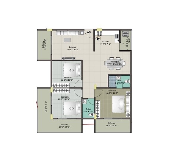 3 BHK 1043 Sq. Ft. Apartment