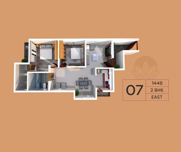 Floor plan of 2 BHK 1448 Sq. Ft. Apartment in Acrolith Lotus Hill, Bangalore