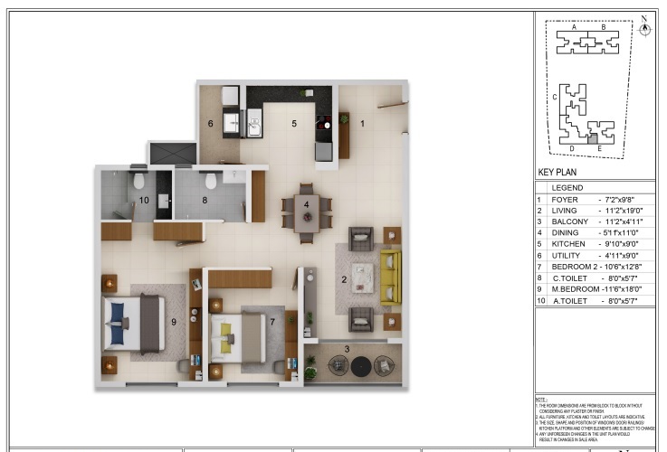 2 BHK 1375 Sq. Ft. Apartment in Adarsh Crest Phase 1