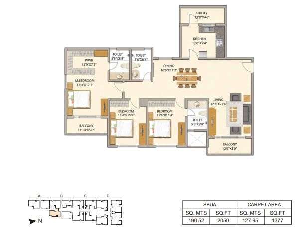 3 BHK 2050 Sq. Ft. Apartment in Adarsh Developers Premia