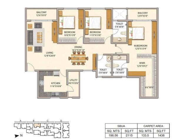 3 BHK 2115 Sq. Ft. Apartment