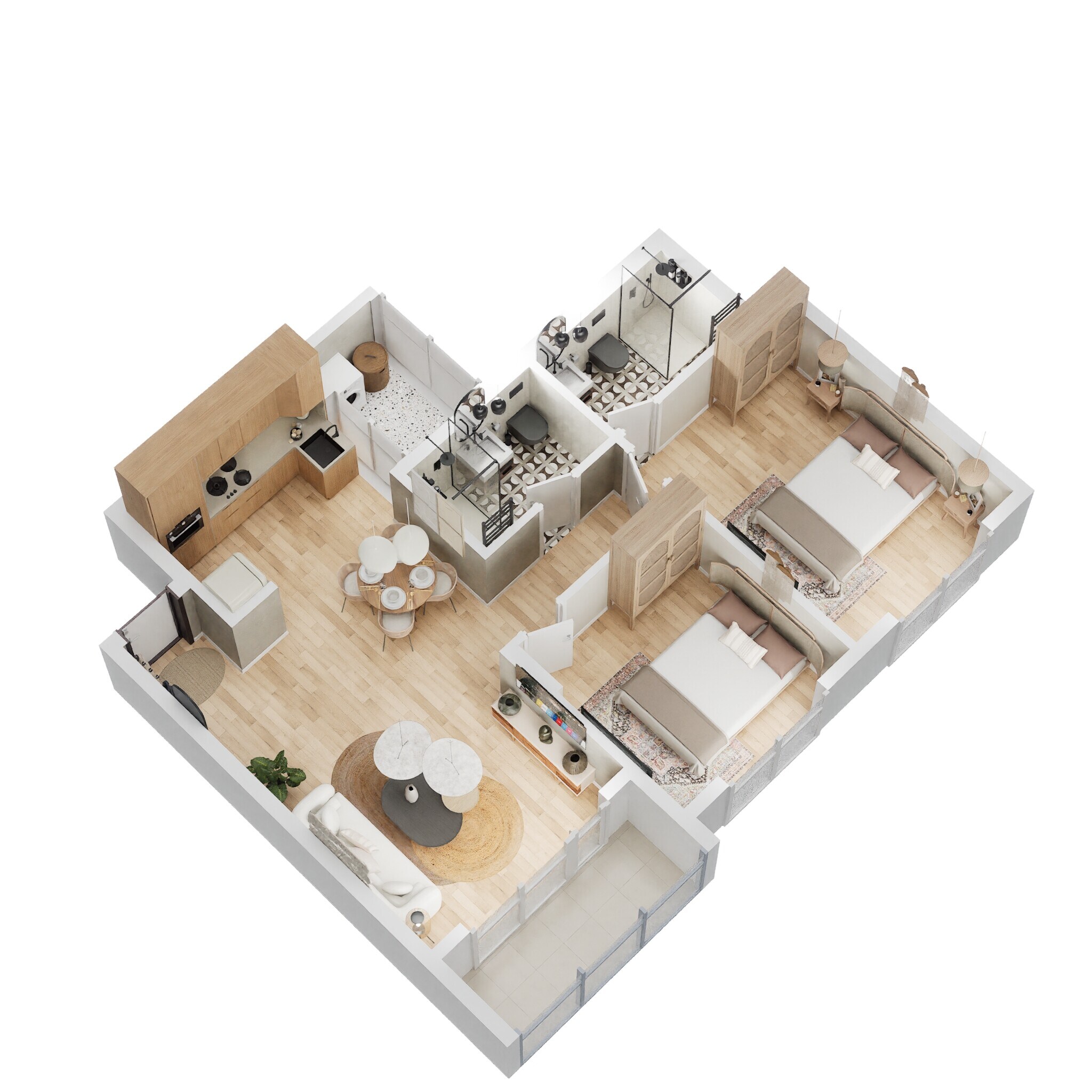 Floor plan of 2 BHK 1005 Sq. Ft. Apartment in Adarsh Greens, Bangalore