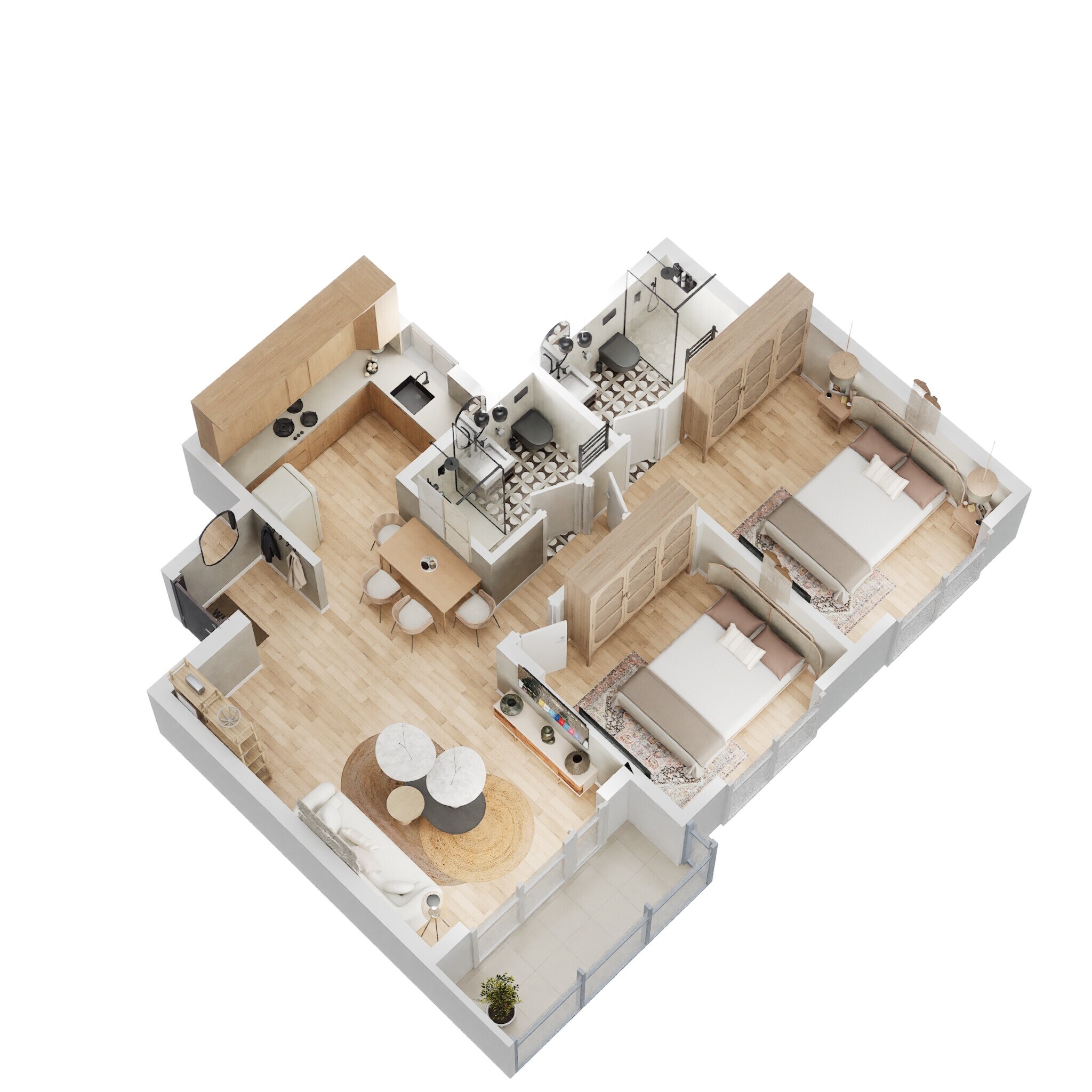 Floor plan of 2 BHK 955 Sq. Ft. Apartment in Adarsh Greens, Bangalore