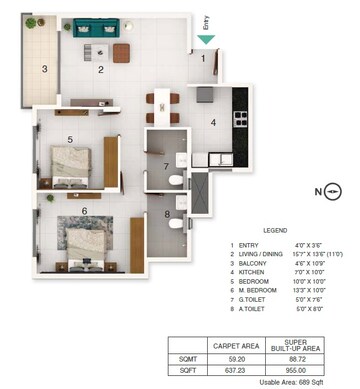  2 BHK Apartment at Adarsh Greens Phase 2, Kogilu – for Rent