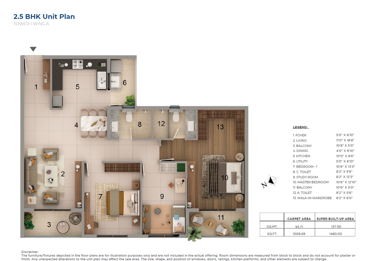 2 BHK 1480 Sq. Ft. Apartment in Adarsh Lumina