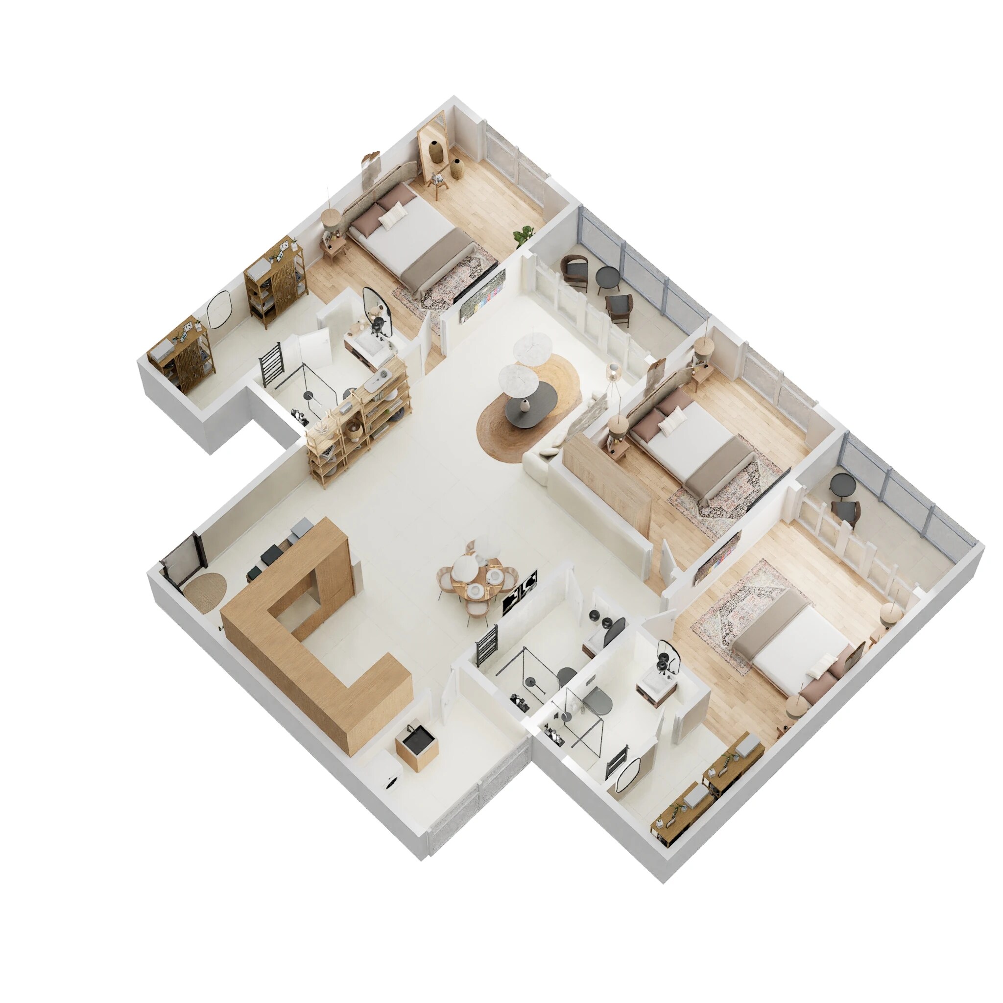 Floor plan of 3 BHK 1835 Sq. Ft. Apartment in Adarsh Lumina, Bangalore