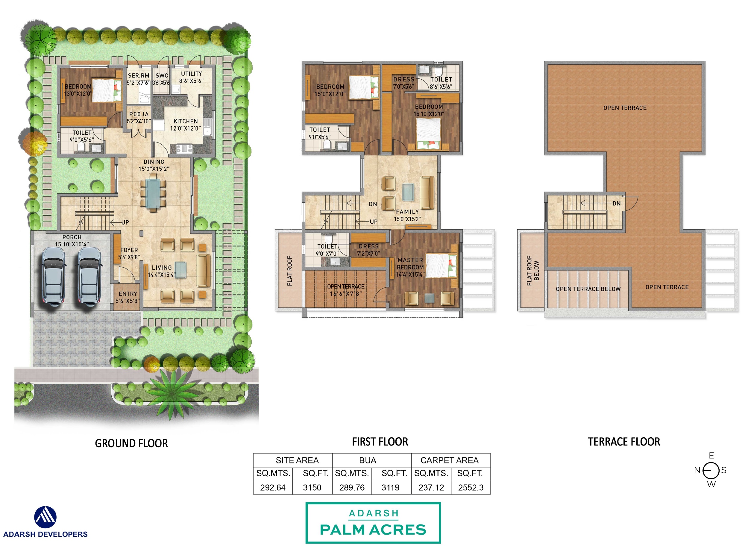 4 BHK 3119 Sq. Ft. Villa in Adarsh Palm Acres