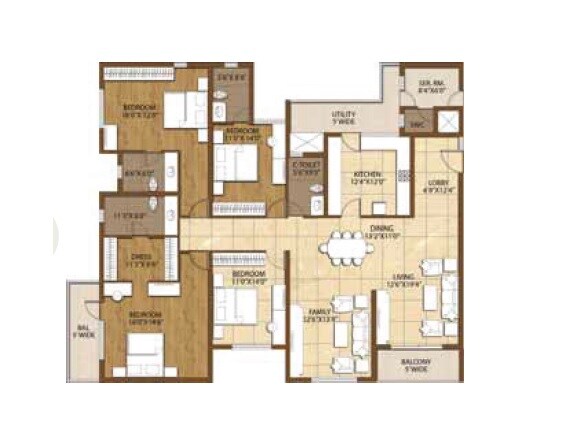 Floor plan of 4 BHK 3935 Sq. Ft. Apartment in Adarsh Palm Retreat, Bangalore