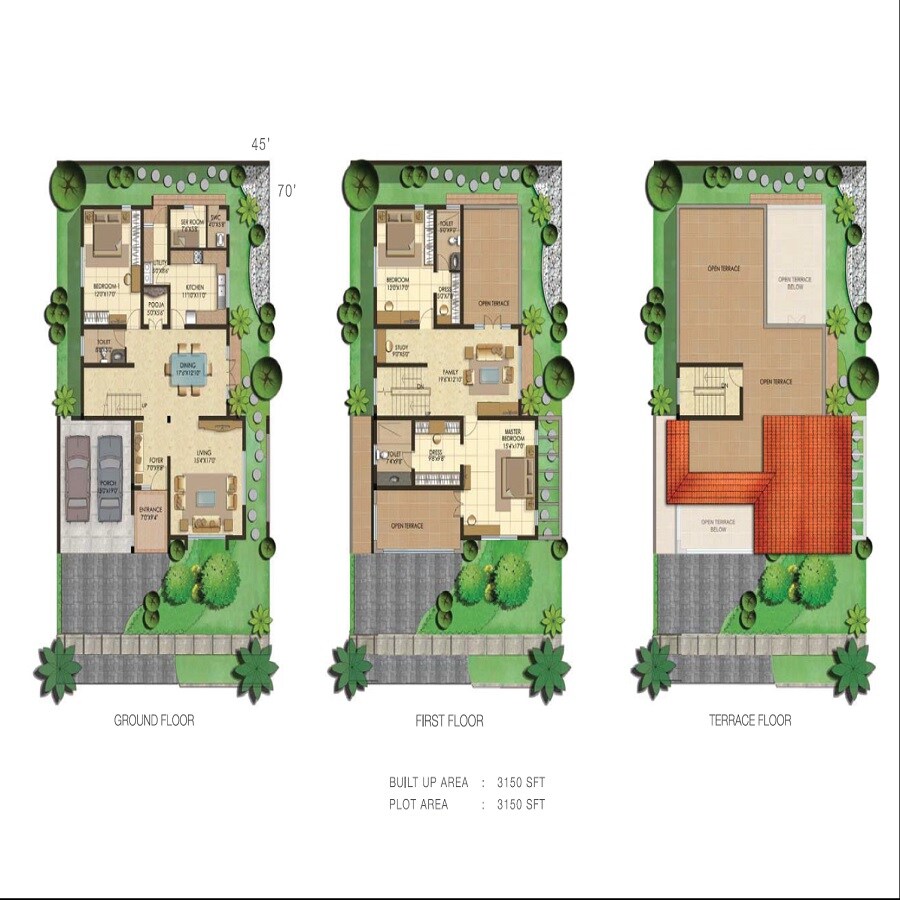 Floor plan of 3 BHK 3150 Sq. Ft. Villa in Adarsh Palm Retreat, Bangalore