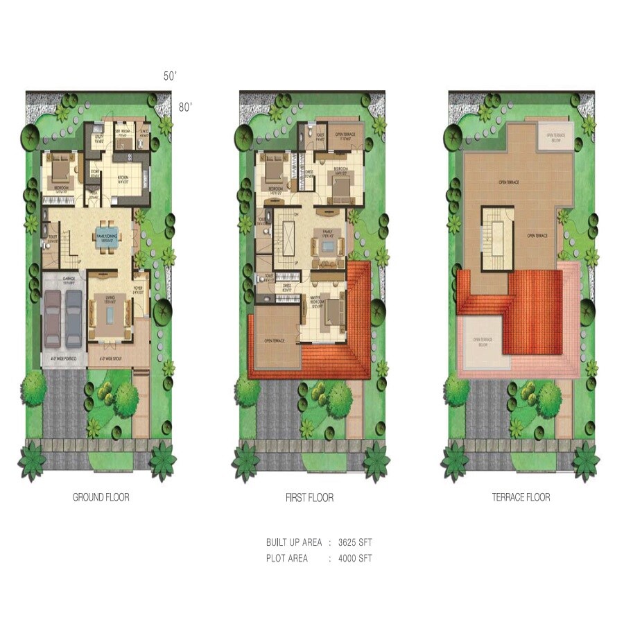 Floor plan of 4 BHK 3625 Sq. Ft. Villa in Adarsh Palm Retreat, Bangalore