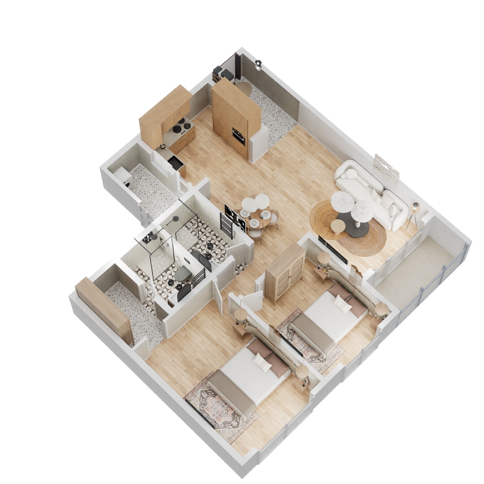 Floor plan of 2 BHK 1310 Sq. Ft. Apartment in Adarsh Park Heights, Bangalore