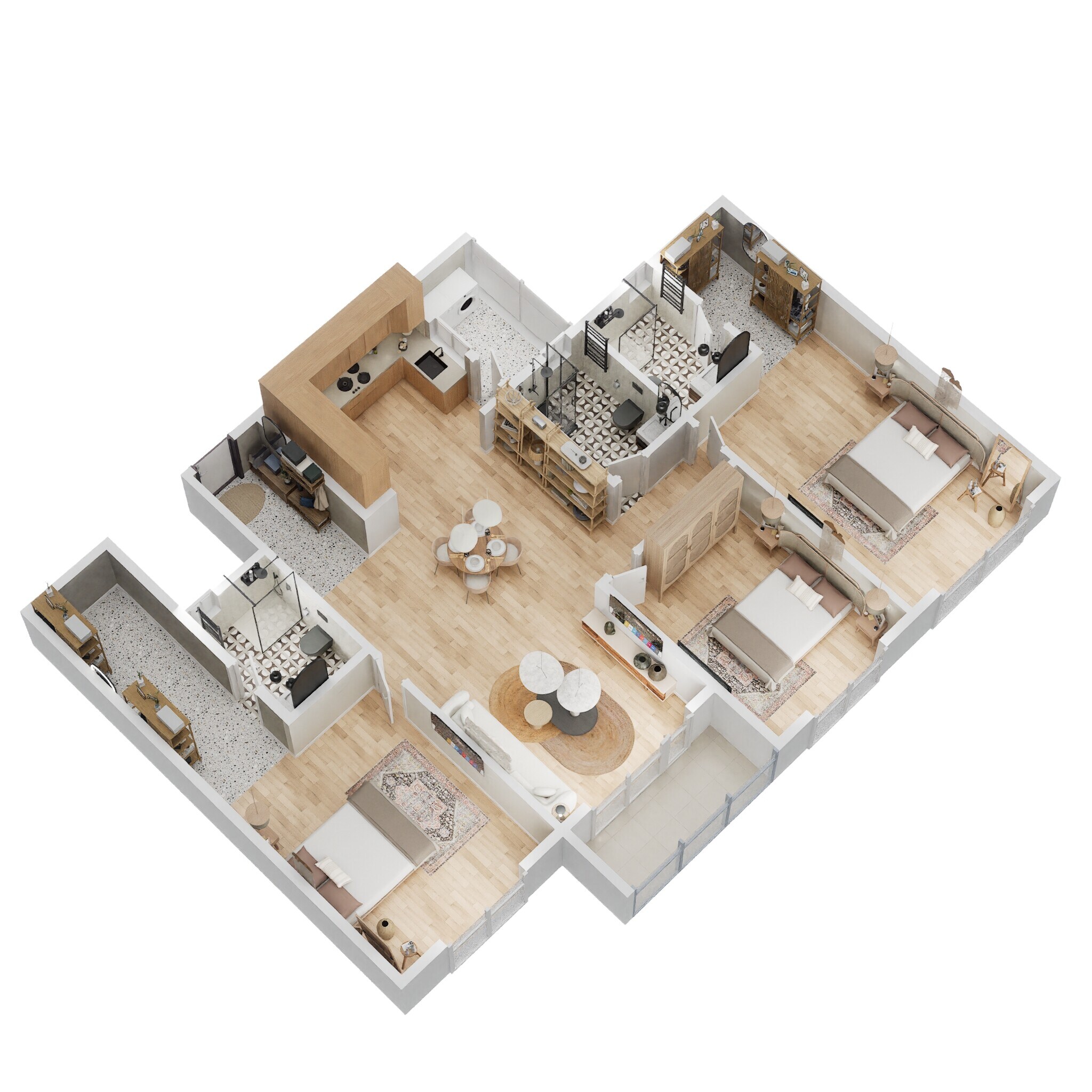 Floor plan of 3 BHK 1800 Sq. Ft. Apartment in Adarsh Park Heights, Bangalore