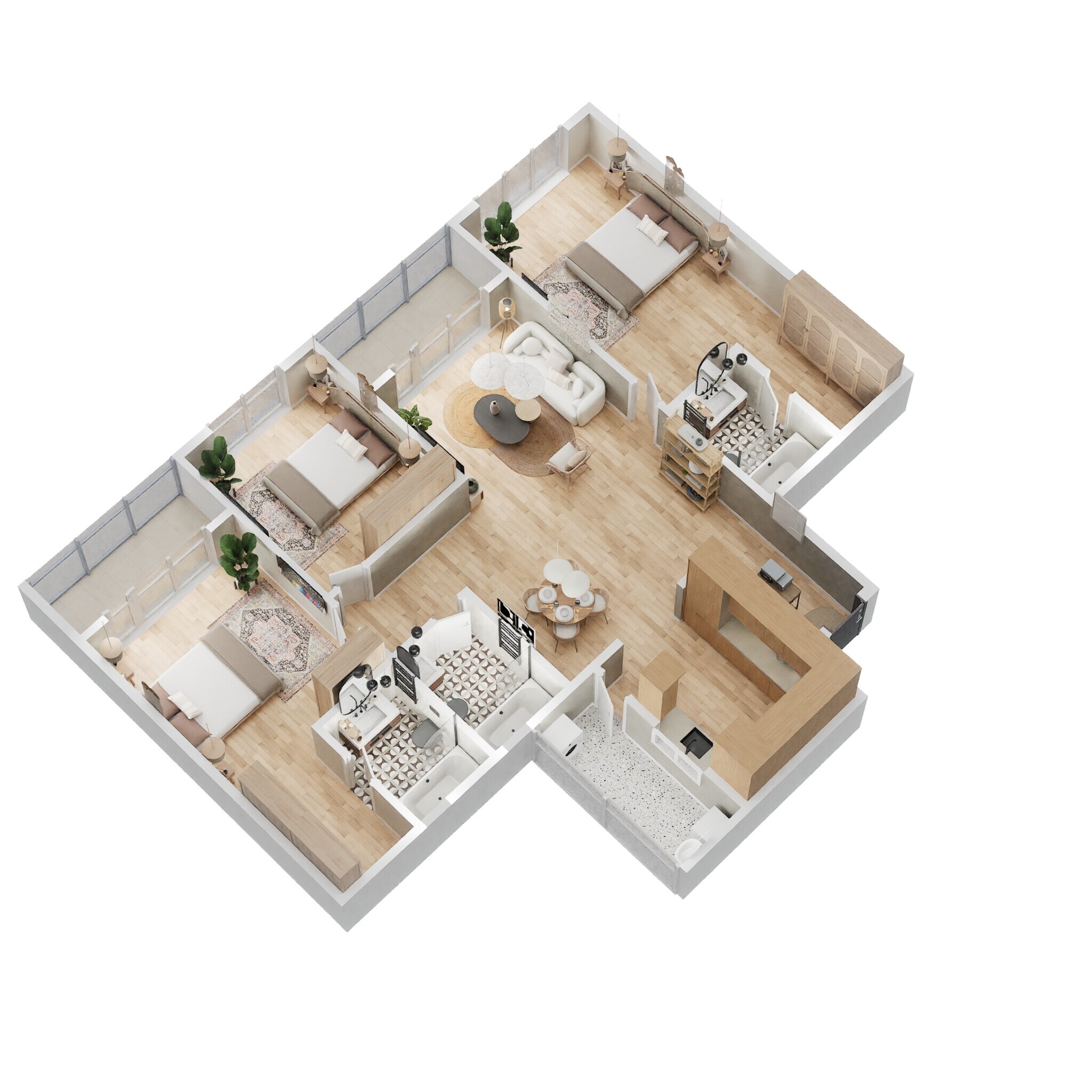 Floor plan of 3 BHK 1860 Sq. Ft. Apartment in Adarsh Park Heights, Bangalore