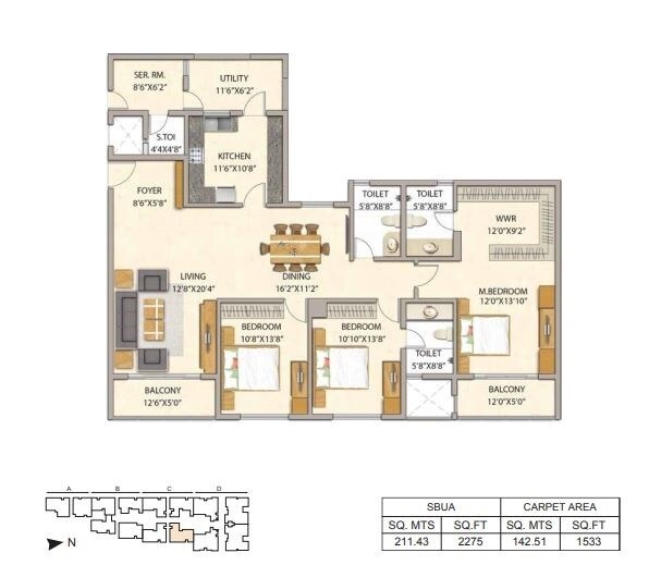 3 BHK 2275 Sq. Ft. Apartment