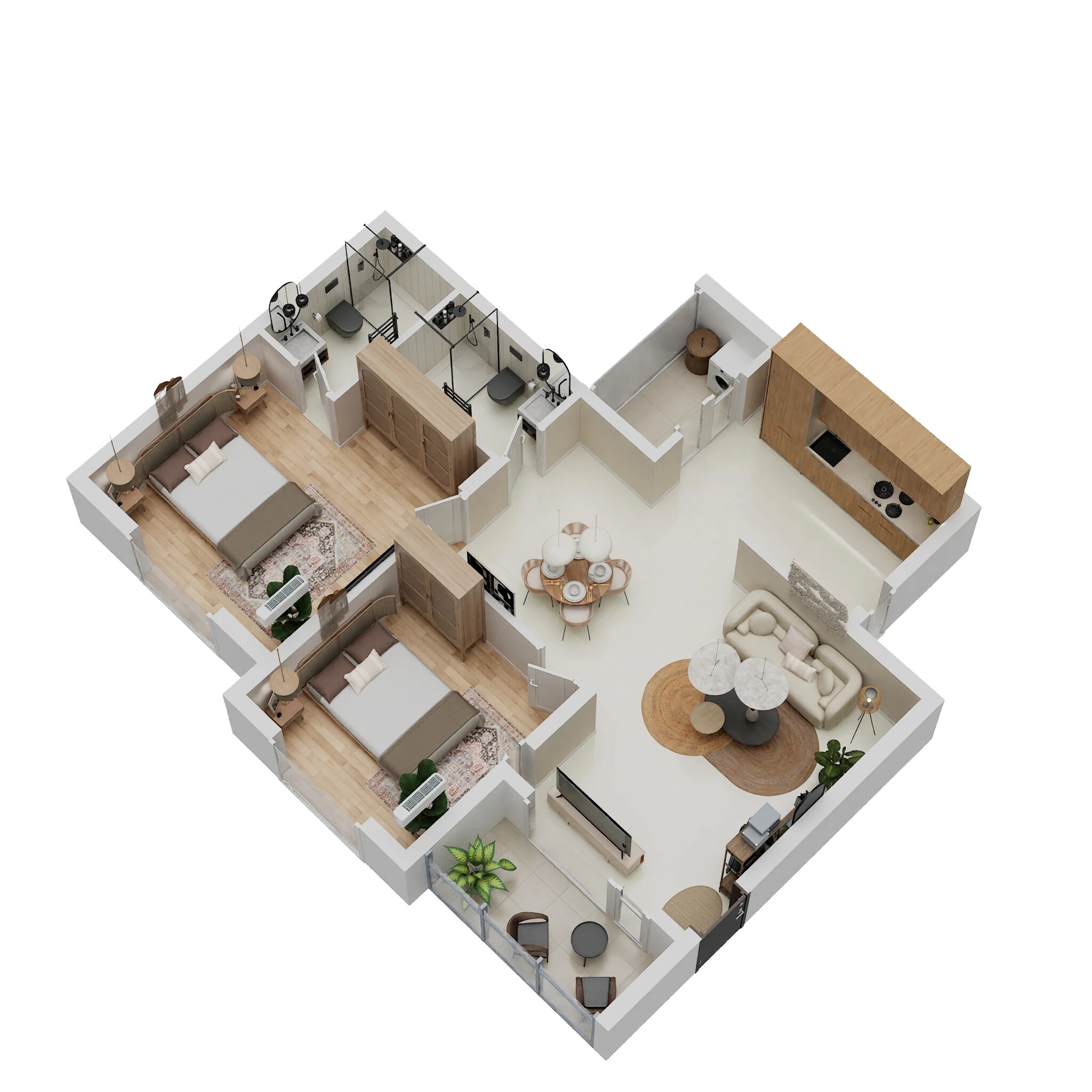Floor plan of 2 BHK 1205 Sq. Ft. Apartment in Adarsh Primrose, Bangalore