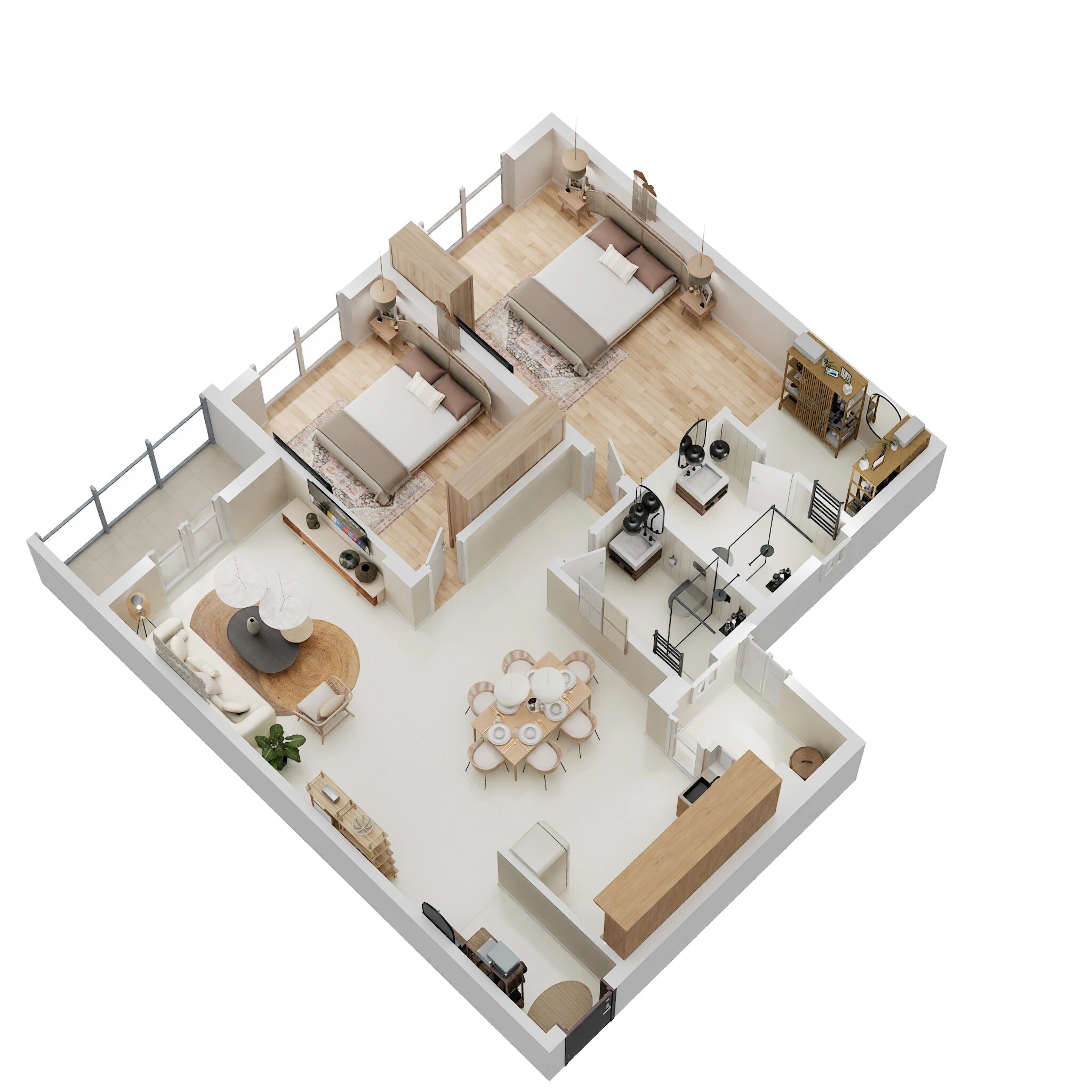 Floor plan of 2 BHK 1340 Sq. Ft. Apartment in Adarsh Rosewood, Bangalore