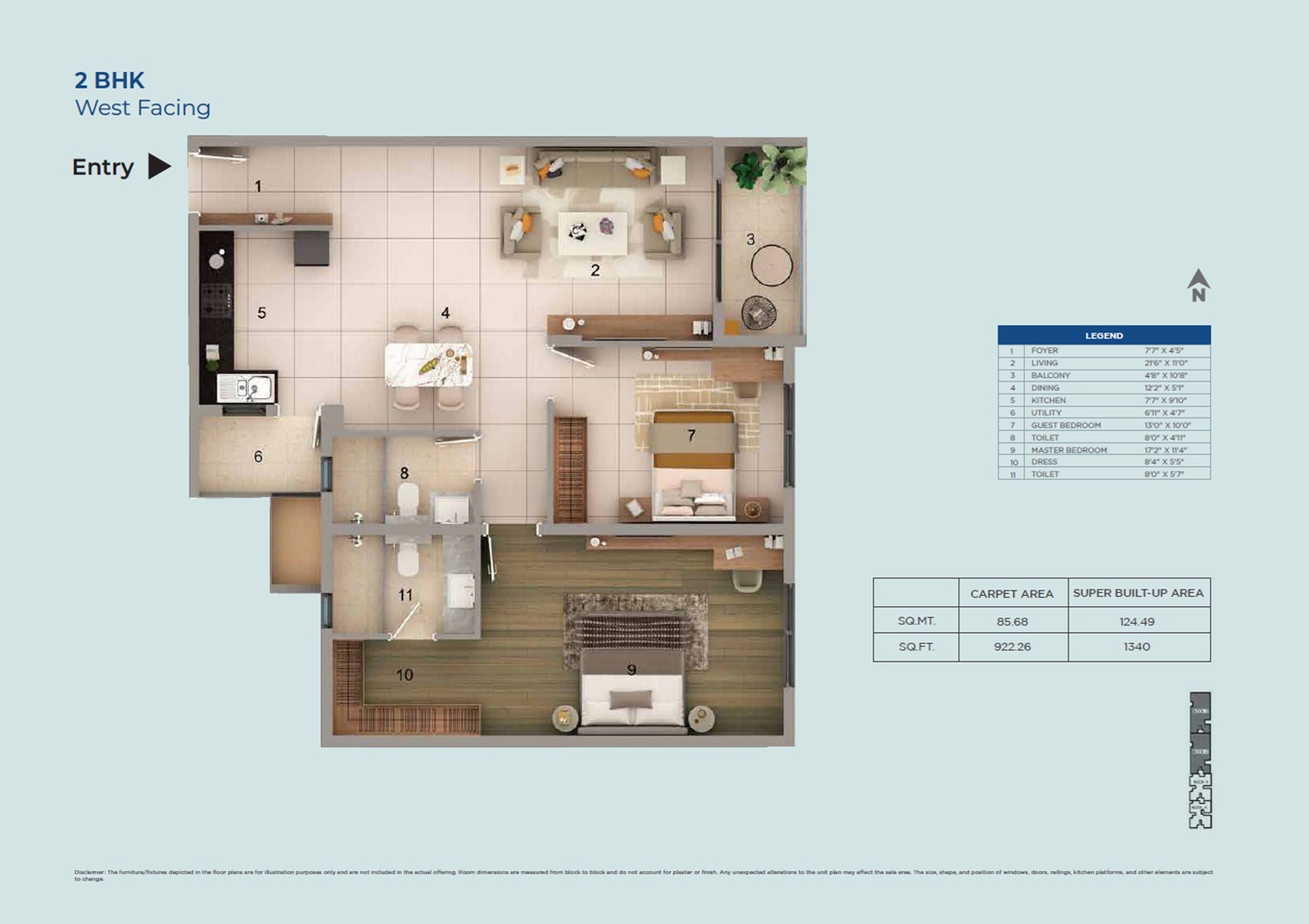 2 BHK 1340 Sq. Ft. Apartment in Adarsh Rosewood