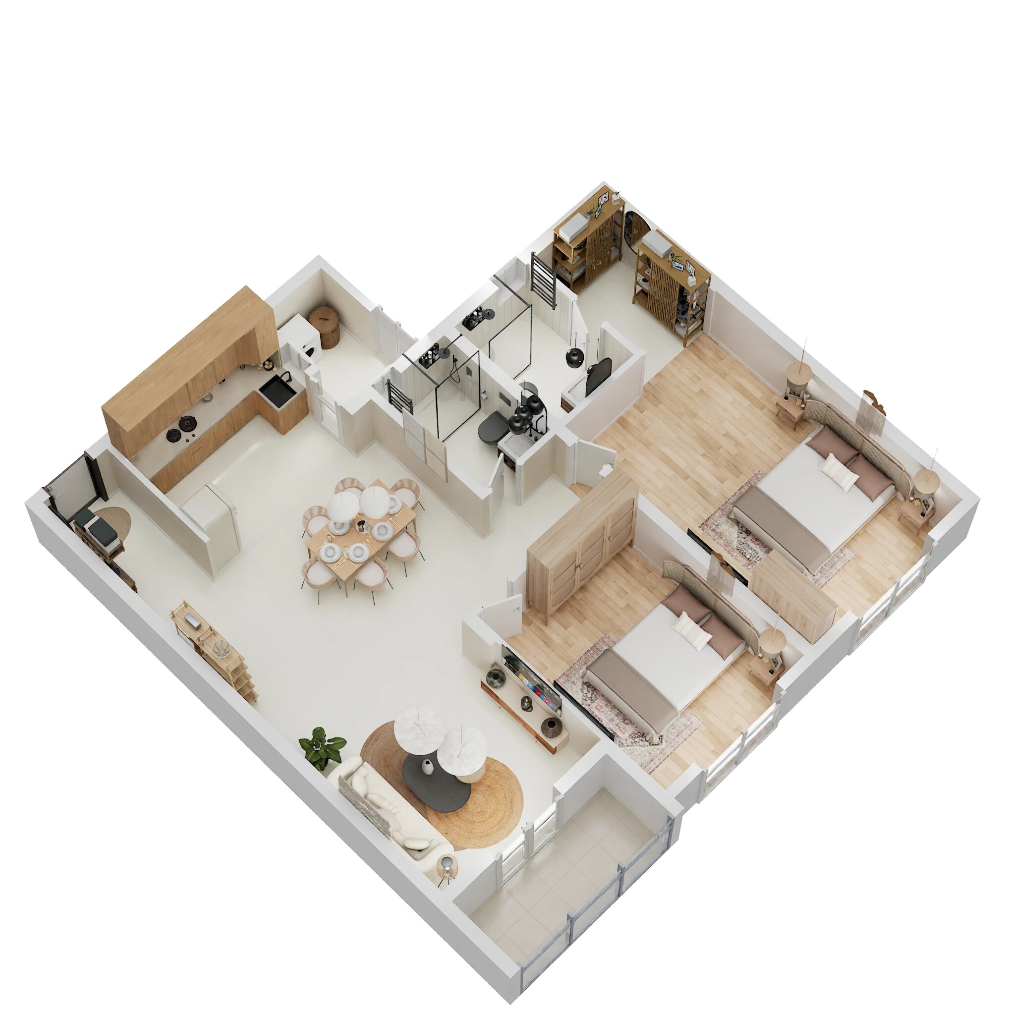 Floor plan of 2 BHK 1350 Sq. Ft. Apartment in Adarsh Rosewood, Bangalore