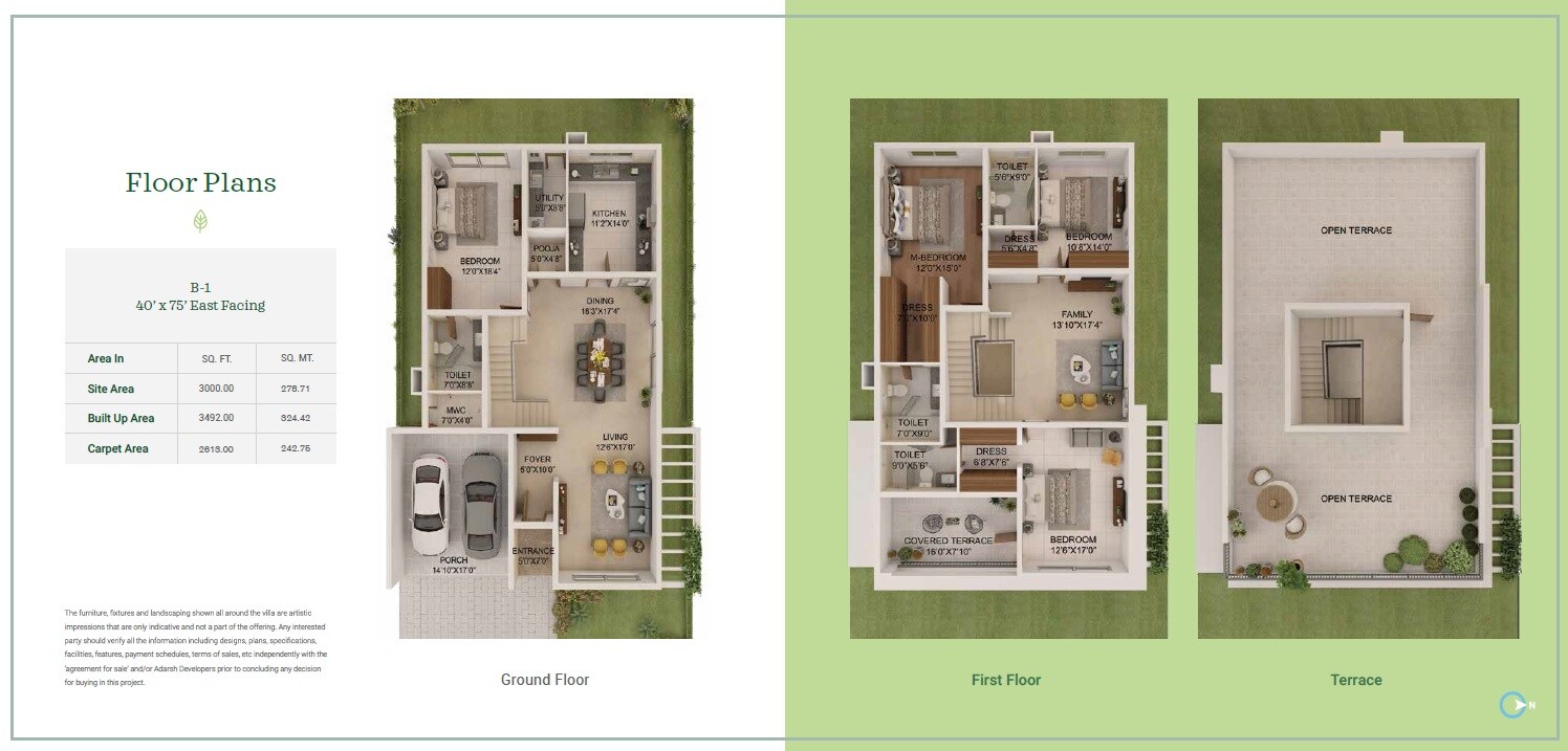 Floor plan of 4 BHK 3492 Sq. Ft. Villa in Adarsh Sanctuary, Bangalore