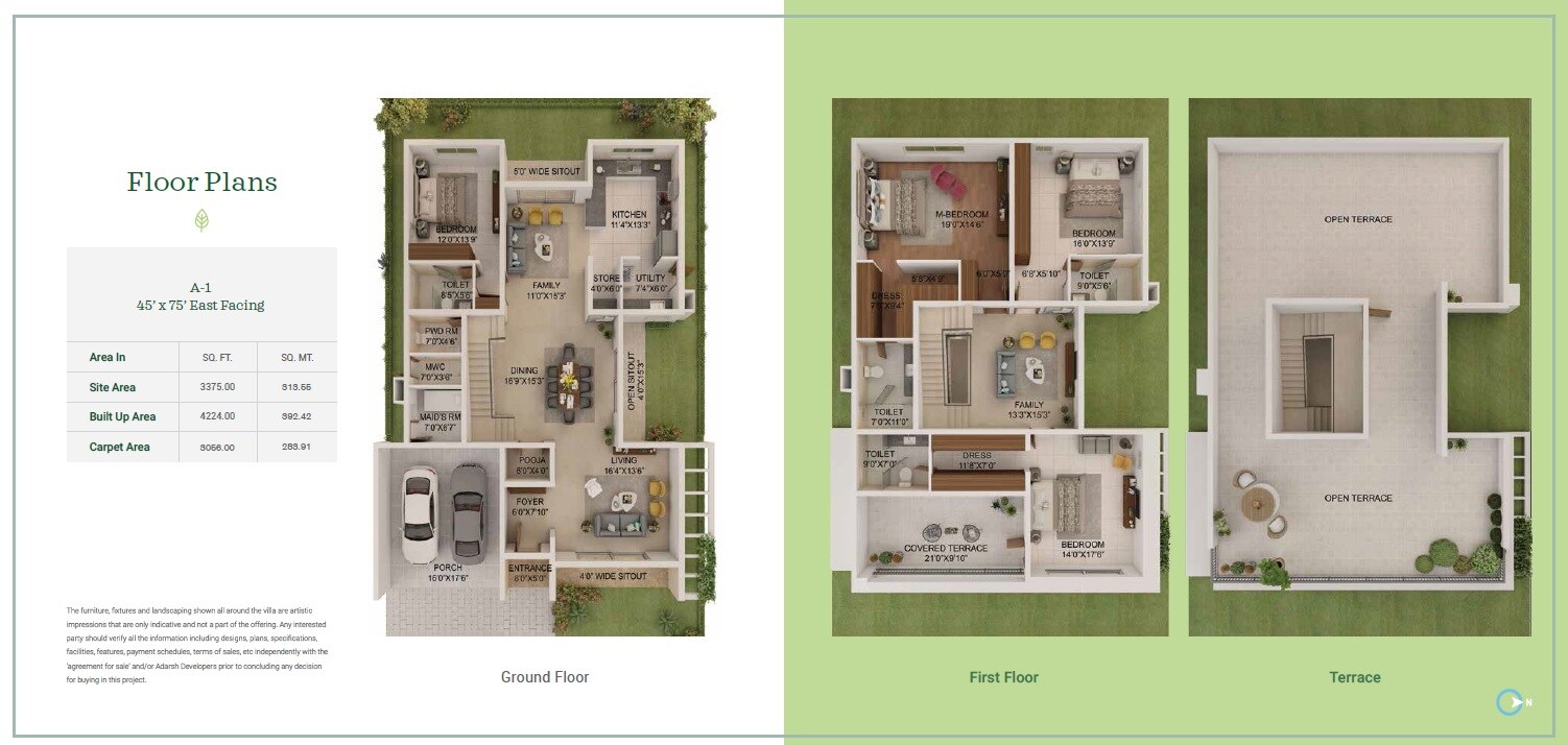 Floor plan of 4 BHK 4224 Sq. Ft. Villa in Adarsh Sanctuary, Bangalore