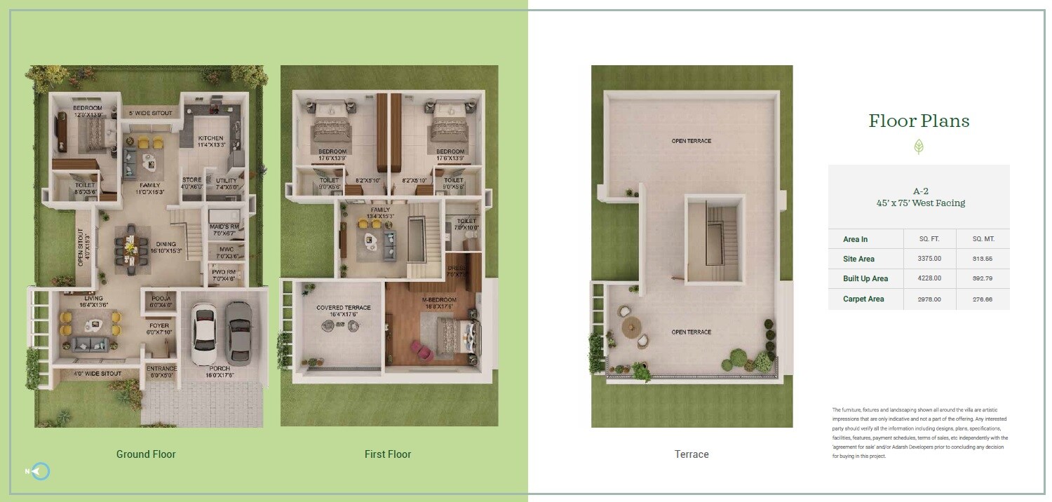 Floor plan of 4 BHK 4228 Sq. Ft. Villa in Adarsh Sanctuary, Bangalore