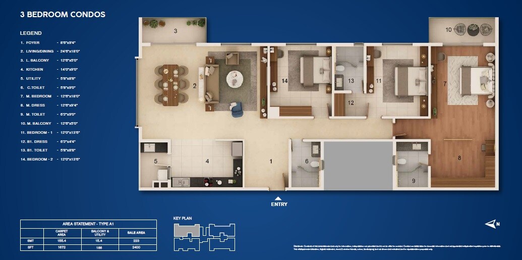 Floor plan of 2 BHK 2400 Sq. Ft. Apartment in Adarsh Stratuss, Bangalore