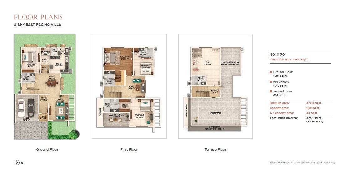 Floor plan of 3 BHK 3753 Sq. Ft. Villa in Adarsh Welkin Park, Bangalore