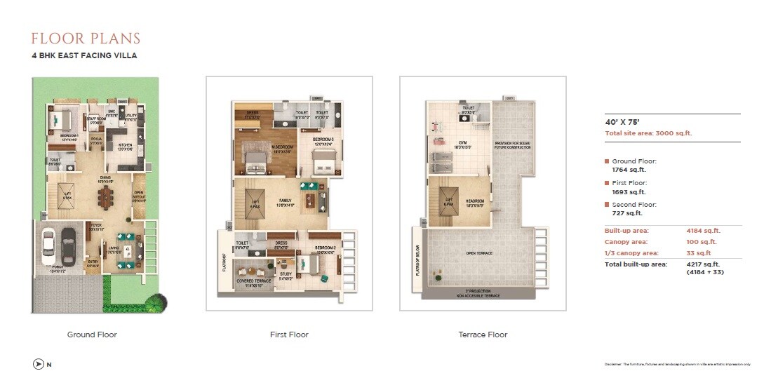 Floor plan of 3 BHK 4217 Sq. Ft. Villa in Adarsh Welkin Park, Bangalore