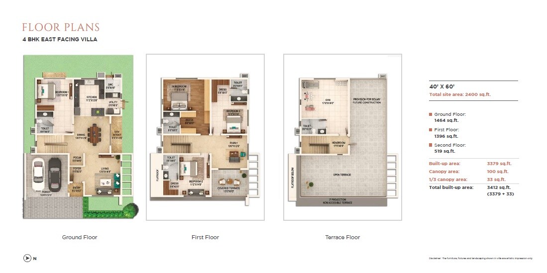 Floor plan of 4 BHK 3412 Sq. Ft. Villa in Adarsh Welkin Park, Bangalore