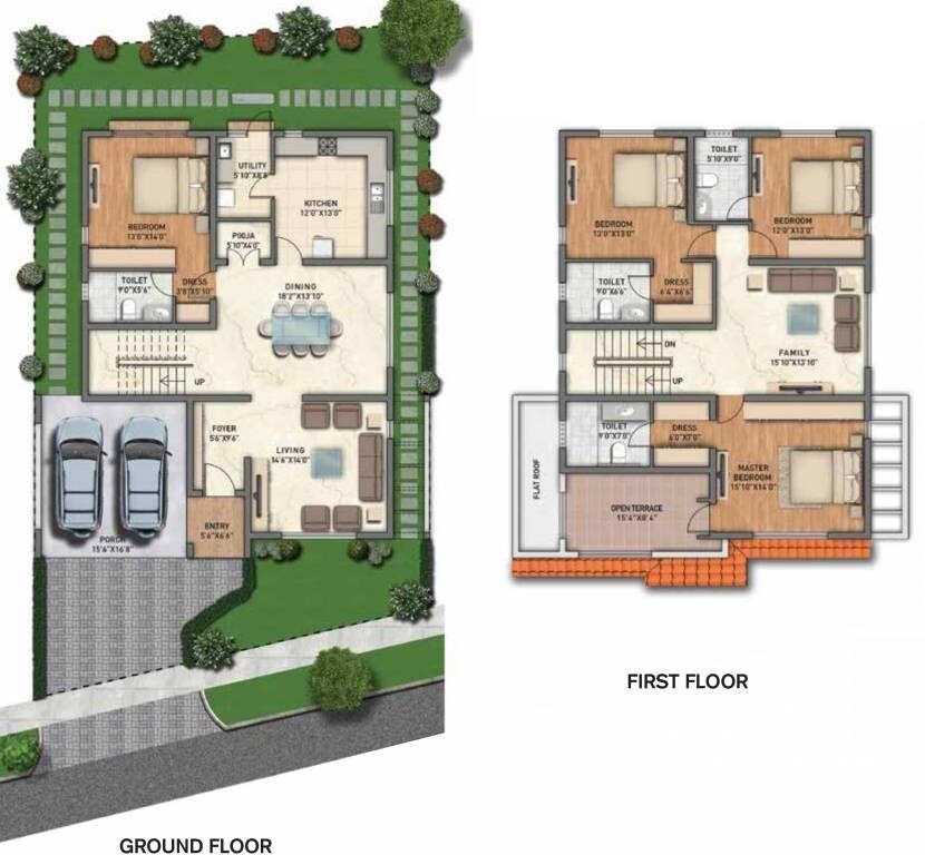 Floor plan of 4 BHK 3035 Sq. Ft. Villa in Adarsh Wisteria Phase 1, Bangalore