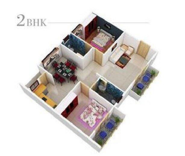 Floor plan of 2 BHK 979 Sq. Ft. Apartment in ADIs North Lake, Bangalore