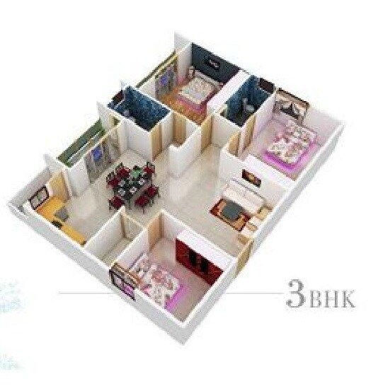 Floor plan of 3 BHK 1425 Sq. Ft. Apartment in ADIs North Lake, Bangalore