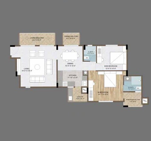 Floor plan of 2 BHK 1538 Sq. Ft. Apartment in Adish Aradhra, Bangalore