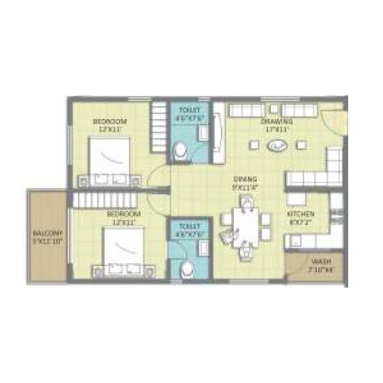 2 BHK 1025 Sq. Ft. Apartment